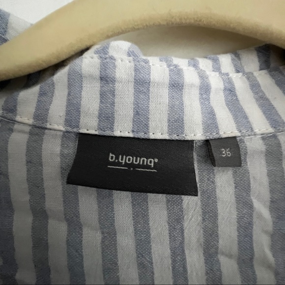 TALL || Blue Striped Button Up Linen Style Top || Size UK36 - Picture 2 of 4